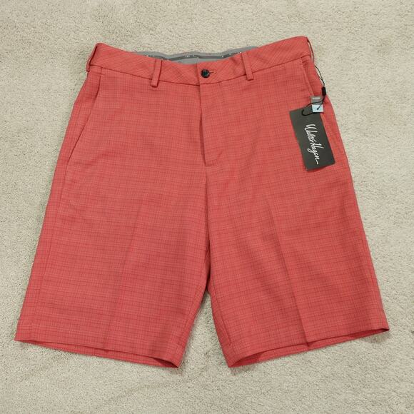 NWT Walter Hagen Mens Perfect 11 Golf Tonal Plaid Shorts Dark Coral Size 32 - Picture 1 of 10